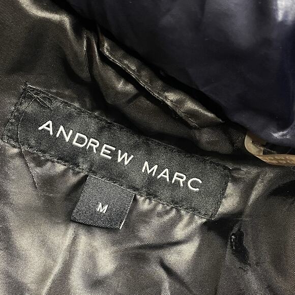 Andrew Marc Duck Down Puffer Jacket M Navy 650 Fill Hooded Quilted Warm Coat - Picture 6 of 6